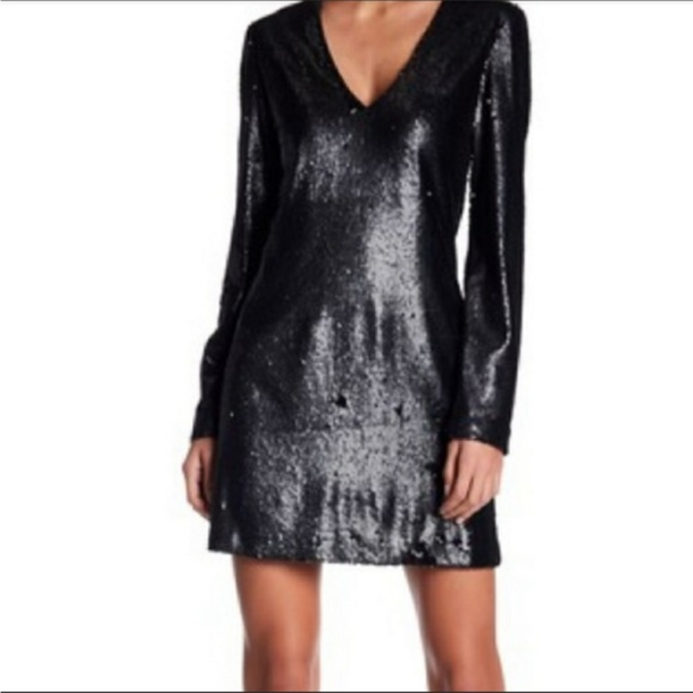 Wayf sleek-v skyline sequin‎ mini dress matte black Sz S